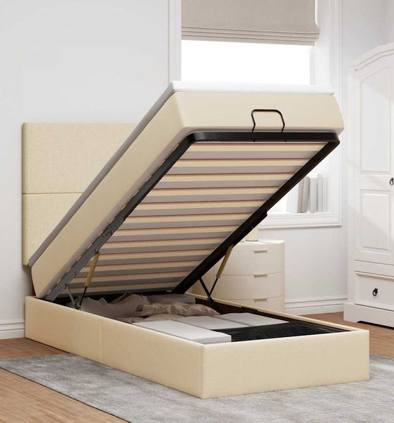 Ottoman-Bett mit Matratze Creme 80x200 cm Stoff