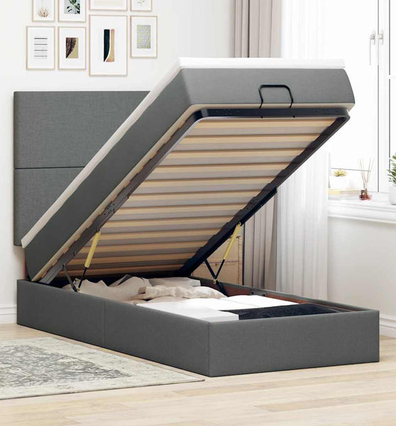 Ottoman-Bett mit Matratze Dunkelgrau 90x190 cm Stoff