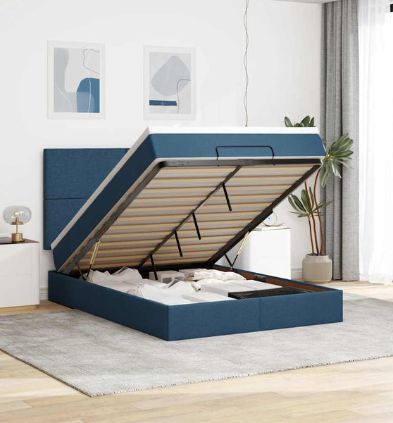 Ottoman-Bett mit Matratze Blau 140x200 cm Stoff