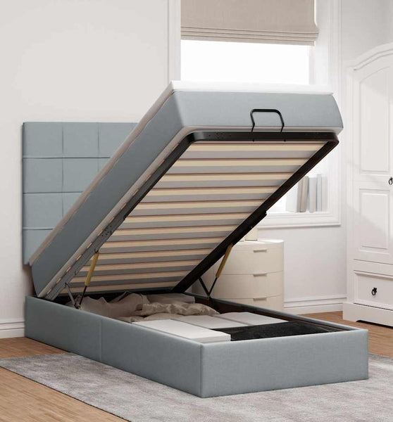 Ottoman-Bett mit Matratze Hellgrau 80x200 cm Stoff