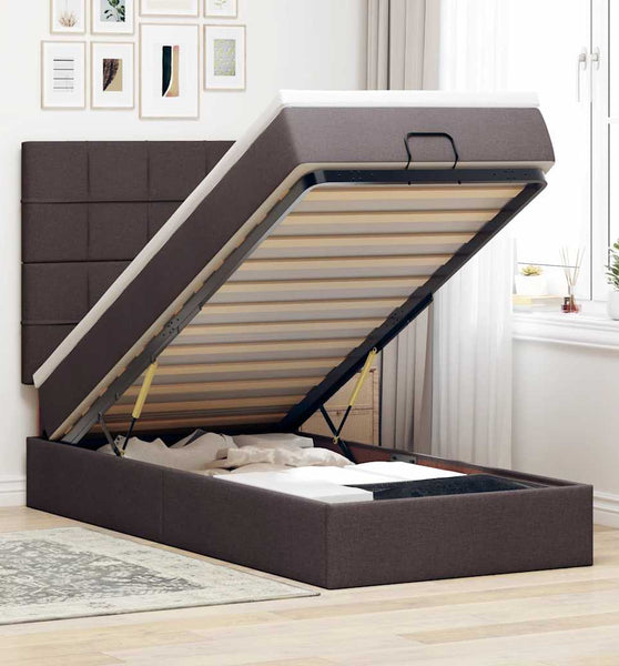 Ottoman-Bett mit Matratze Dunkelbraun 90x190 cm Stoff