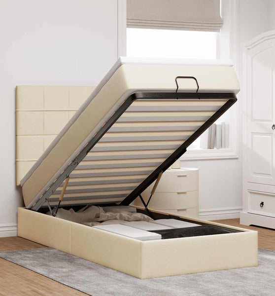 Ottoman-Bett mit Matratze Creme 90x190 cm Stoff