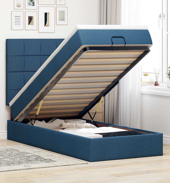 Ottoman-Bett mit Matratze Blau 90x200 cm Stoff