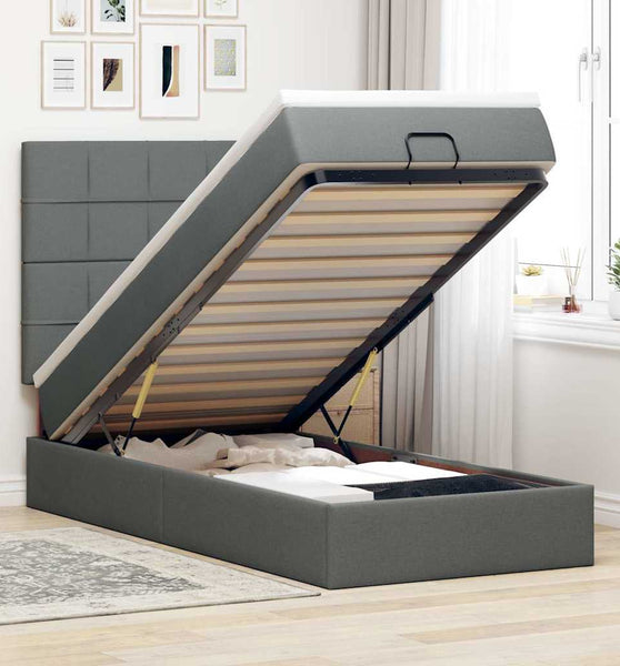 Ottoman-Bett mit Matratze Dunkelgrau 100x200 cm Stoff