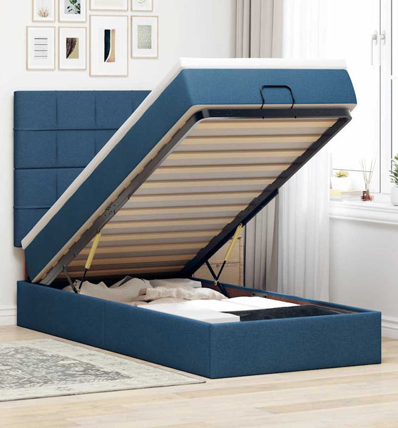 Ottoman-Bett mit Matratze Blau 100x200 cm Stoff