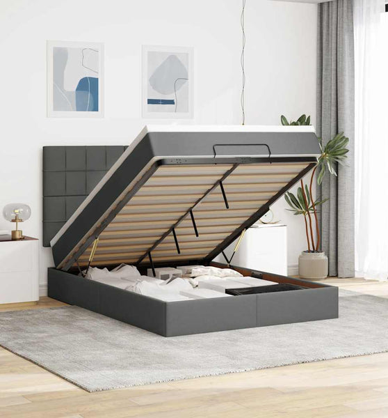 Ottoman-Bett mit Matratze Dunkelgrau 140x200 cm Stoff