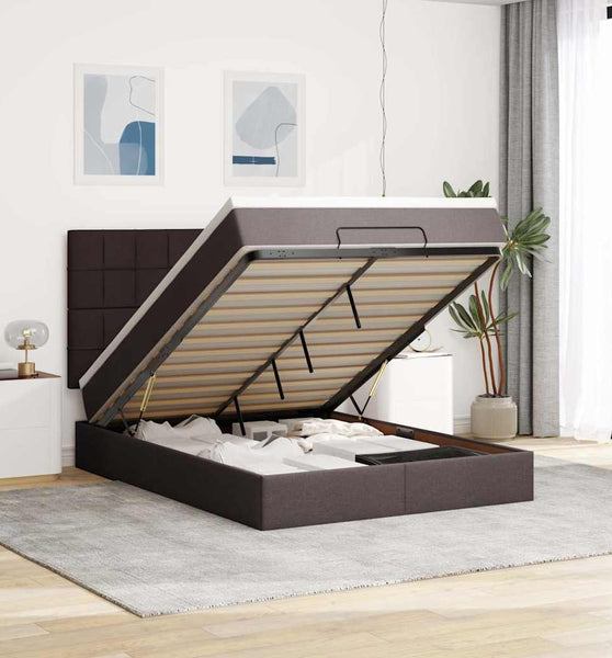 Ottoman-Bett mit Matratze Dunkelbraun 140x200 cm Stoff