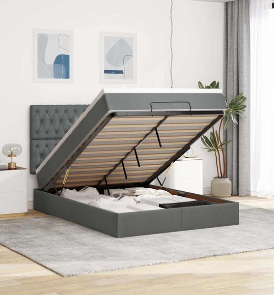 Ottoman-Bett mit Matratze Dunkelgrau 140x200 cm Stoff