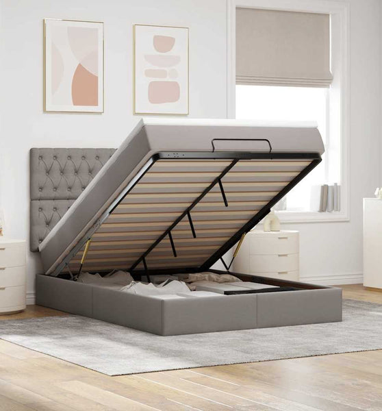 Ottoman-Bett mit Matratze Taupe 140x200 cm Stoff