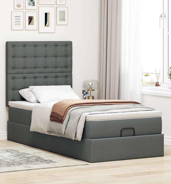 Ottoman-Bett mit Matratze Dunkelgrau 80x200 cm Stoff