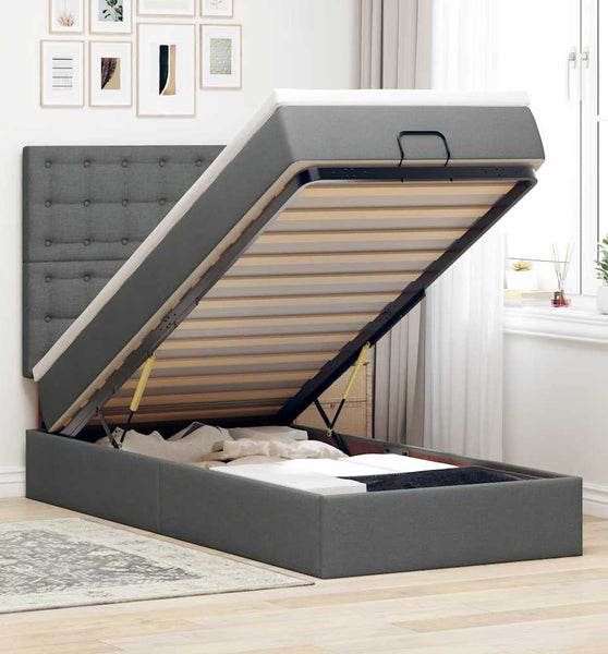 Ottoman-Bett mit Matratze Dunkelgrau 90x190 cm Stoff