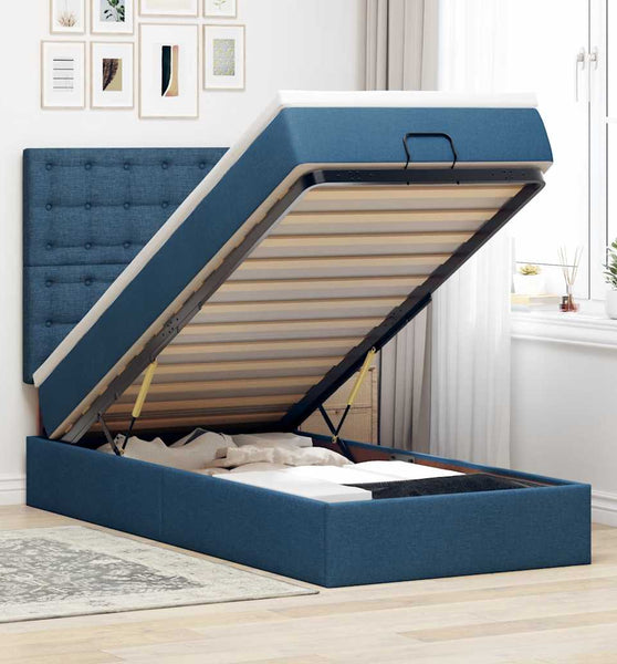 Ottoman-Bett mit Matratze Blau 100x200 cm Stoff