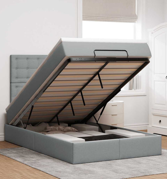 Ottoman-Bett mit Matratze Hellgrau 120x200 cm Stoff