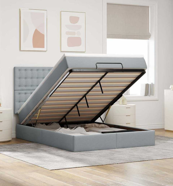 Ottoman-Bett mit Matratze Hellgrau 140x200 cm Stoff