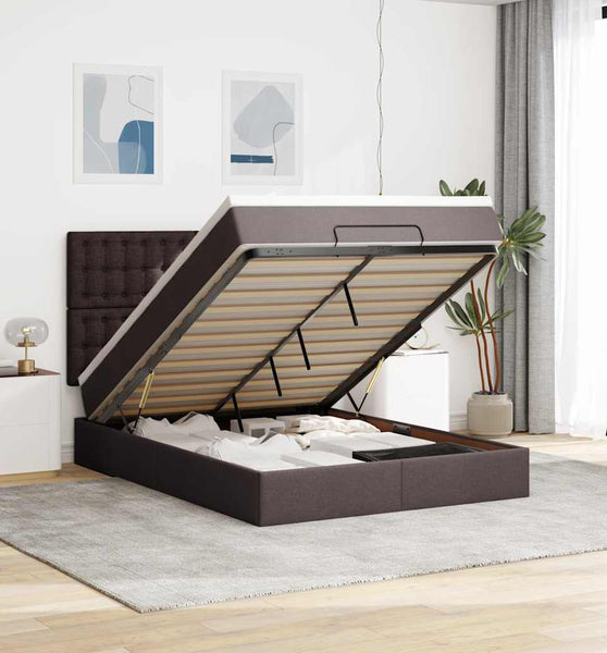 Ottoman-Bett mit Matratze Dunkelbraun 140x200 cm Stoff