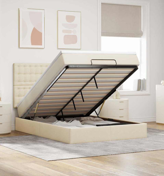 Ottoman-Bett mit Matratze Creme 140x200 cm Stoff