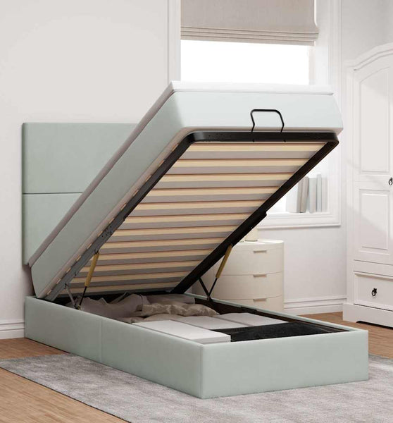 Ottoman-Bett mit Matratzen Hellgrau 90x190 cm Samt