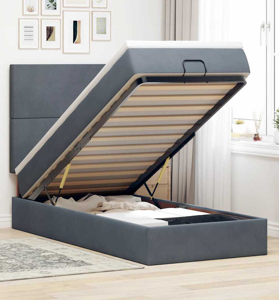 Ottoman-Bett mit Matratzen Dunkelgrau 90x190 cm Samt