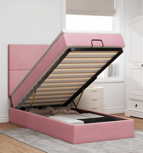 Ottoman-Bett mit Matratzen Rosa 90x190 cm Samt