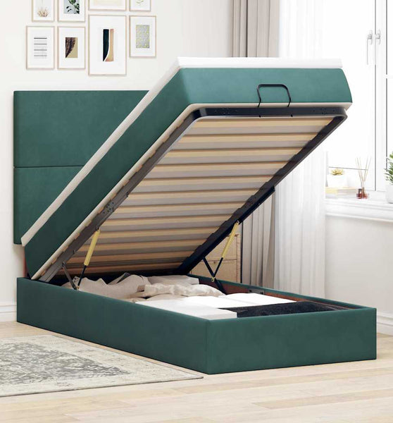 Ottoman-Bett mit Matratzen Dunkelgrün 90x200 cm Samt