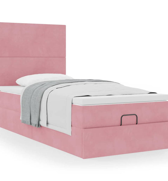 Ottoman-Bett mit Matratzen Rosa 100x200 cm Samt