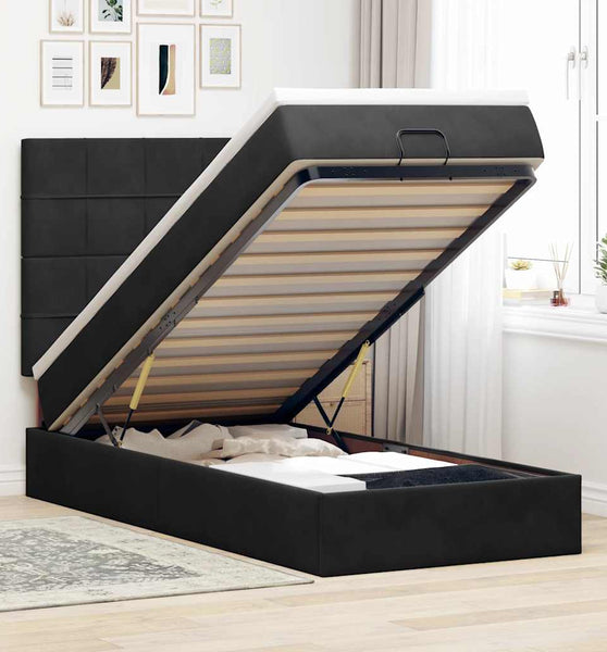 Ottoman-Bett mit Matratzen Schwarz 80x200 cm Samt