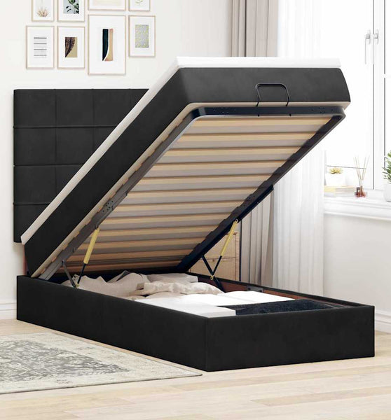 Ottoman-Bett mit Matratzen Schwarz 90x190 cm Samt