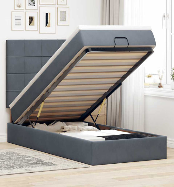 Ottoman-Bett mit Matratzen Dunkelgrau 90x200 cm Samt
