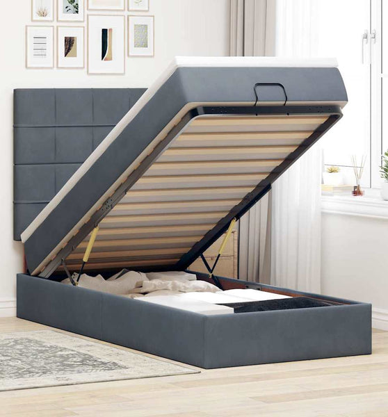 Ottoman-Bett mit Matratzen Dunkelgrau 100x200 cm Samt