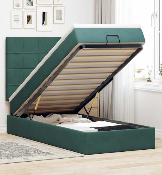 Ottoman-Bett mit Matratzen Dunkelgrün 100x200 cm Samt