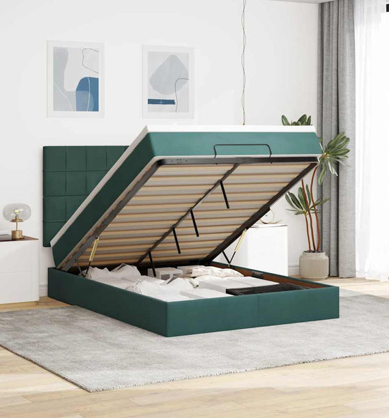 Ottoman-Bett mit Matratzen Dunkelgrün 140x200 cm Samt