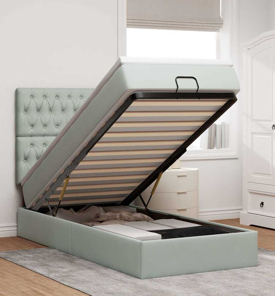 Ottoman-Bett mit Matratzen Hellgrau 80x200 cm Samt