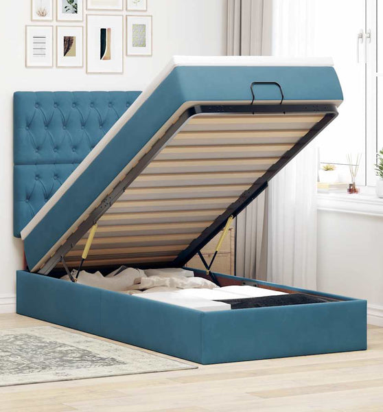 Ottoman-Bett mit Matratzen Dunkelblau 80x200 cm Samt