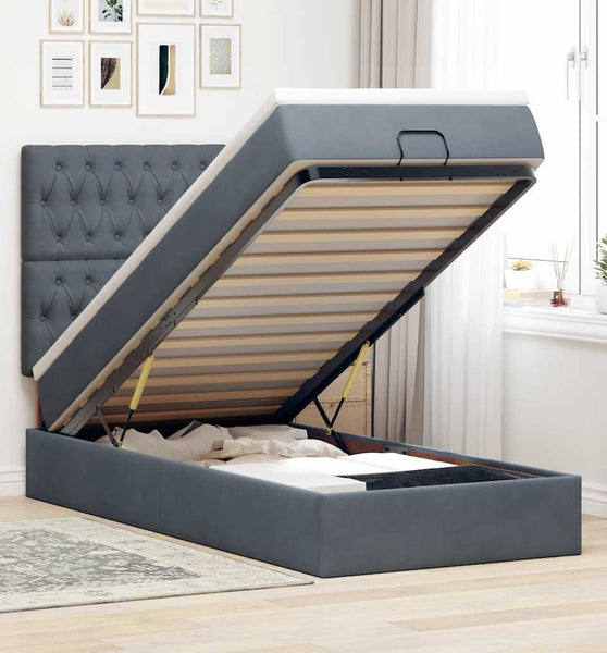 Ottoman-Bett mit Matratzen Dunkelgrau 90x190 cm Samt