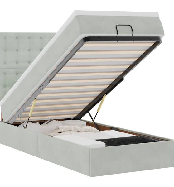 Ottoman-Bett mit Matratzen Hellgrau 90x200 cm Samt