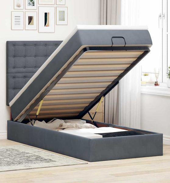 Ottoman-Bett mit Matratzen Dunkelgrau 100x200 cm Samt
