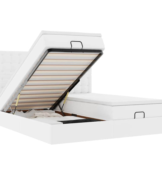 Ottoman-Bett mit Matratzen Reinweiß 180x200 cm Kunstleder