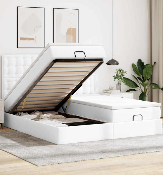 Ottoman-Bett mit Matratzen Reinweiß 180x200 cm Kunstleder