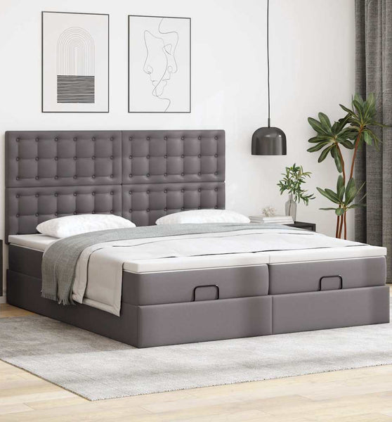 Ottoman-Bett mit Matratzen Grau 180x200 cm Kunstleder