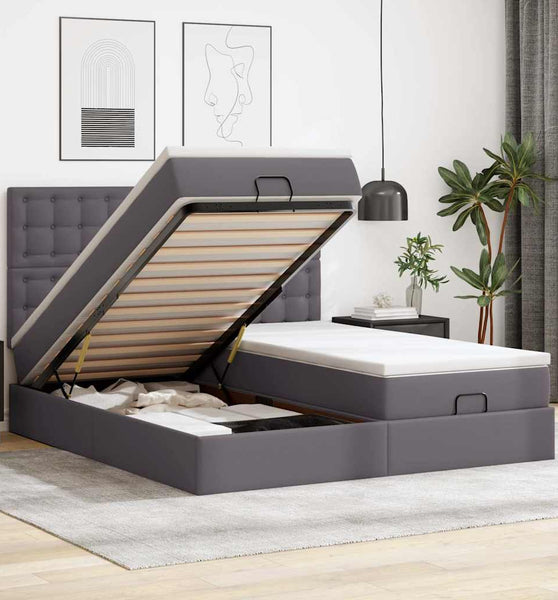 Ottoman-Bett mit Matratzen Grau 180x200 cm Kunstleder