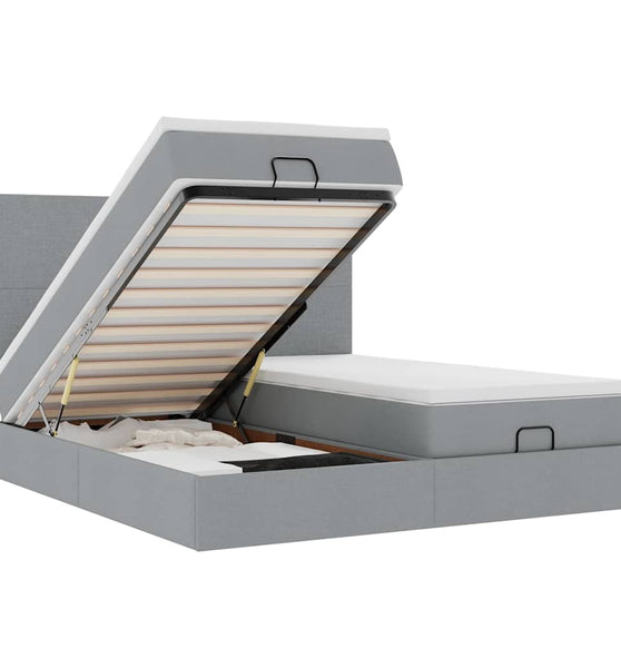 Ottoman-Bett mit Matratzen Hellgrau 160x200 cm Stoff