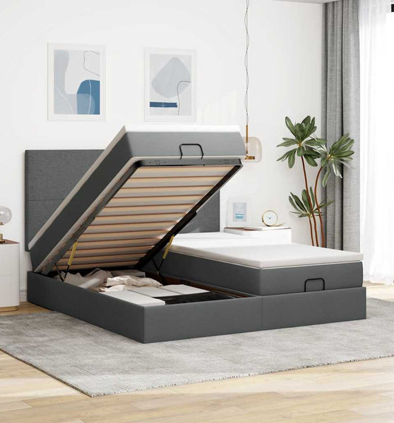 Ottoman-Bett mit Matratzen Dunkelgrau 160x200 cm Stoff