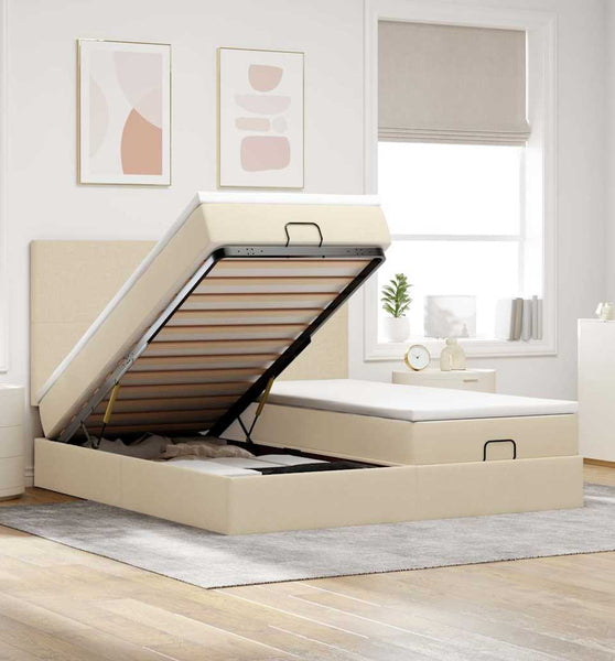 Ottoman-Bett mit Matratzen Creme 160x200 cm Stoff