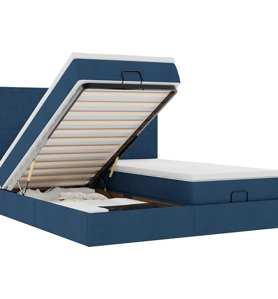 Ottoman-Bett mit Matratzen Blau 160x200 cm Stoff