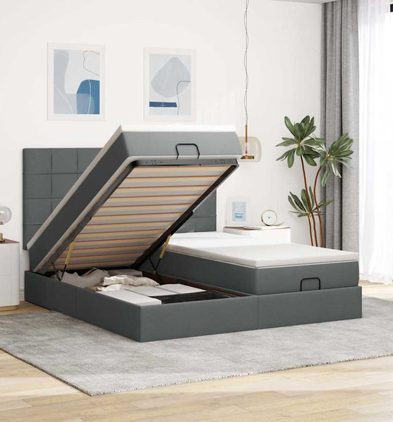 Ottoman-Bett mit Matratzen Dunkelgrau 160x200 cm Stoff