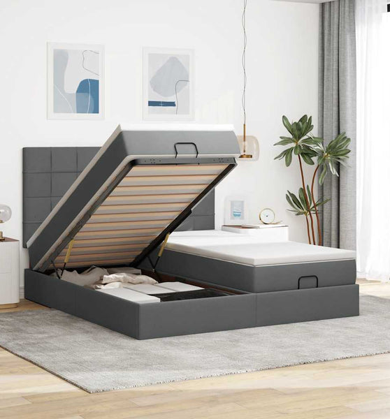 Ottoman-Bett mit Matratzen Dunkelgrau 180x200 cm Stoff