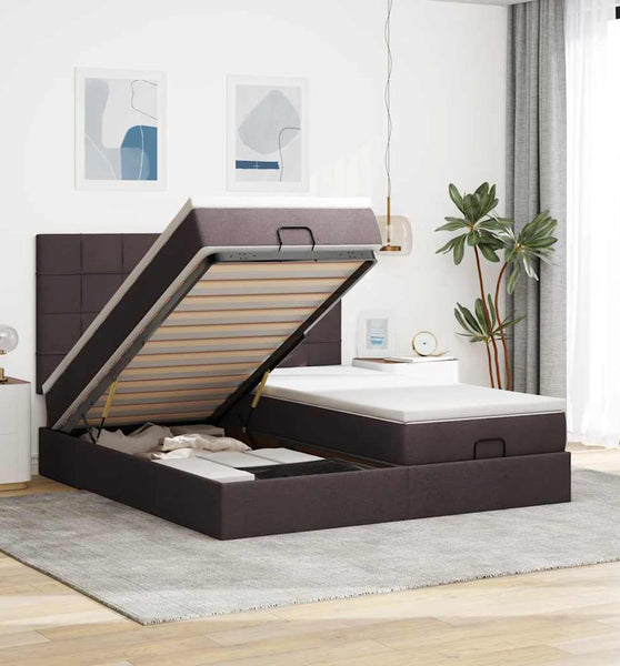 Ottoman-Bett mit Matratzen Dunkelbraun 180x200 cm Stoff
