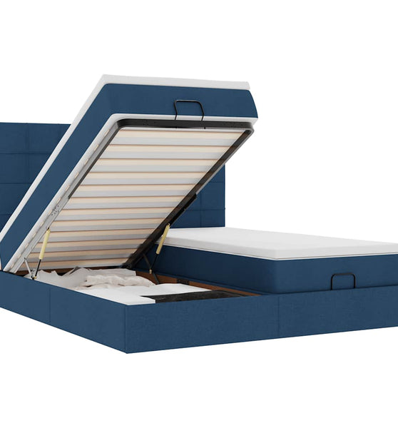 Ottoman-Bett mit Matratzen Blau 180x200 cm Stoff