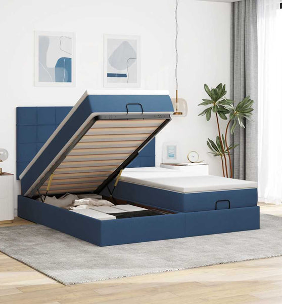 Ottoman-Bett mit Matratzen Blau 180x200 cm Stoff