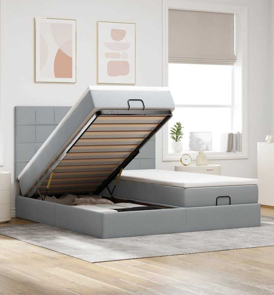 Ottoman-Bett mit Matratzen Hellgrau 200x200 cm Stoff